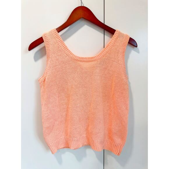 Vintage 90s Knit tank Top Peach Size Small Summer Softgirl pastels Sweater - Picture 2 of 6